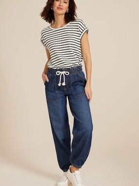 Maurices Navy Drawstring Denim Joggers size 2L